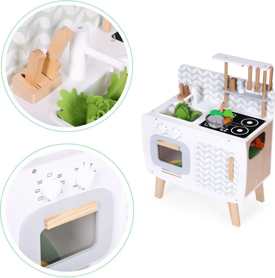 Fa játékkonyha sütővel, mosogatóval konyhai kiegészítőkkel