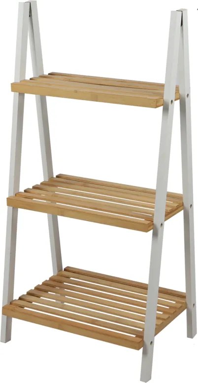 3-szintes polc, A-alakú, 40x30x81,5 cm, fehér, bambusz