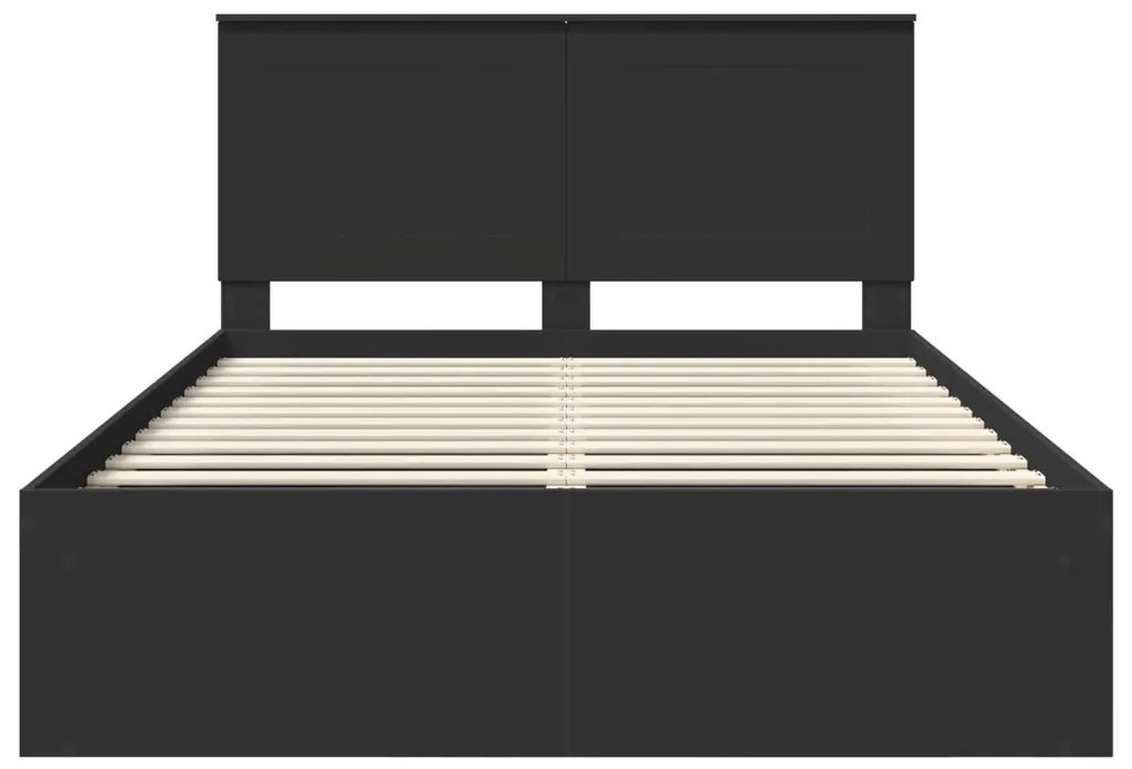 vidaXL Ágykeret fejtámlával fiókkal Fekete 150 x 200 cm Tömör fenyőfa