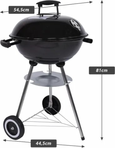 Kompakt faszenes golyósgrill hőmérővel fekete