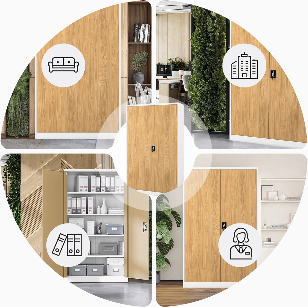 Fém irodai iratszekrény, széles, fehér/arany tölgy, 1150x1850x400 mm: JAN II Eco Design