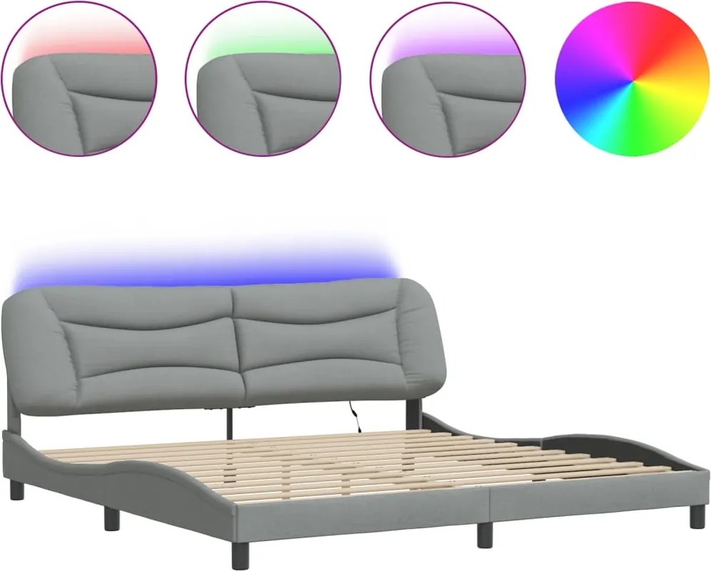 vidaXL világosszürke szövet ágykeret LED-ekkel matrac nélkül Hvar 200 x 200 cm