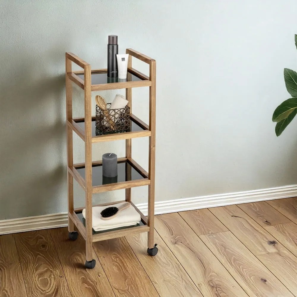 Fekete-natúr színű akácfa fürdőszobai polcos állvány 35x101,5 cm Fondi – Wenko