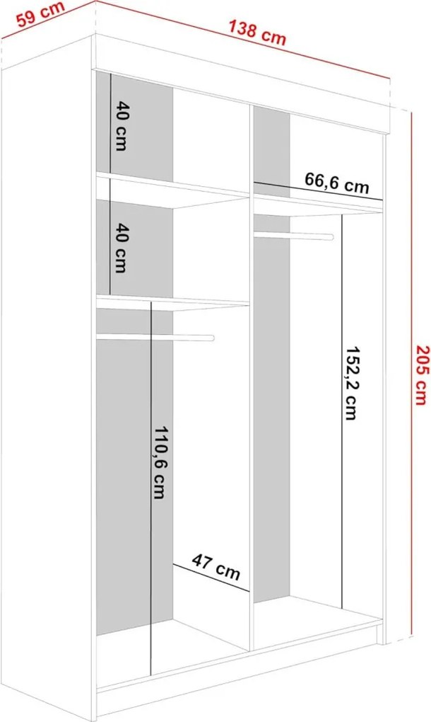 Malani 138 Tolóajtós Szekrény 138cm, Arany Tölgy-Grafit