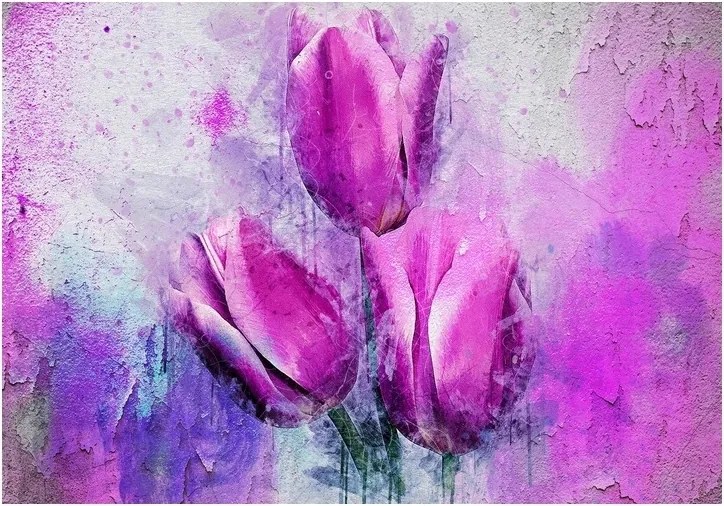 Fotótapéta pasztell Tulipán virágok beton 254x184
