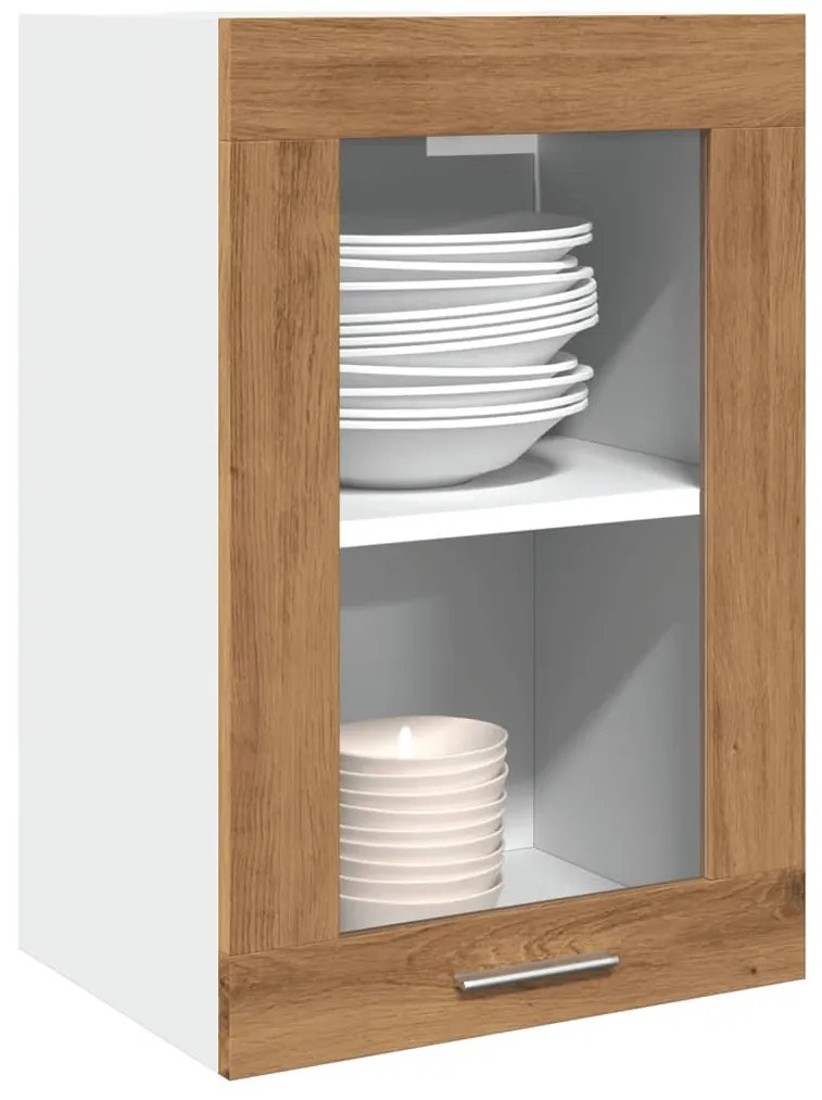 “Lyon” kézműves tölgy színű szerelt fa függő üvegszekrény