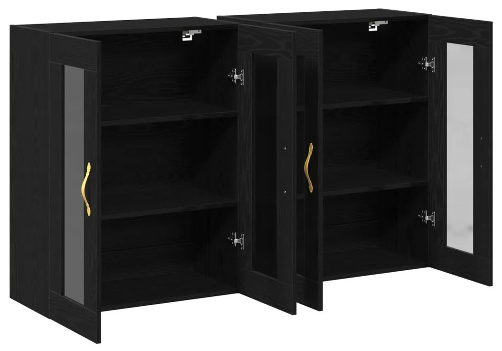 Fali Szekrények 2 db Fekete Tölgy 69,5x34x90 cm Mérnöki Fa
