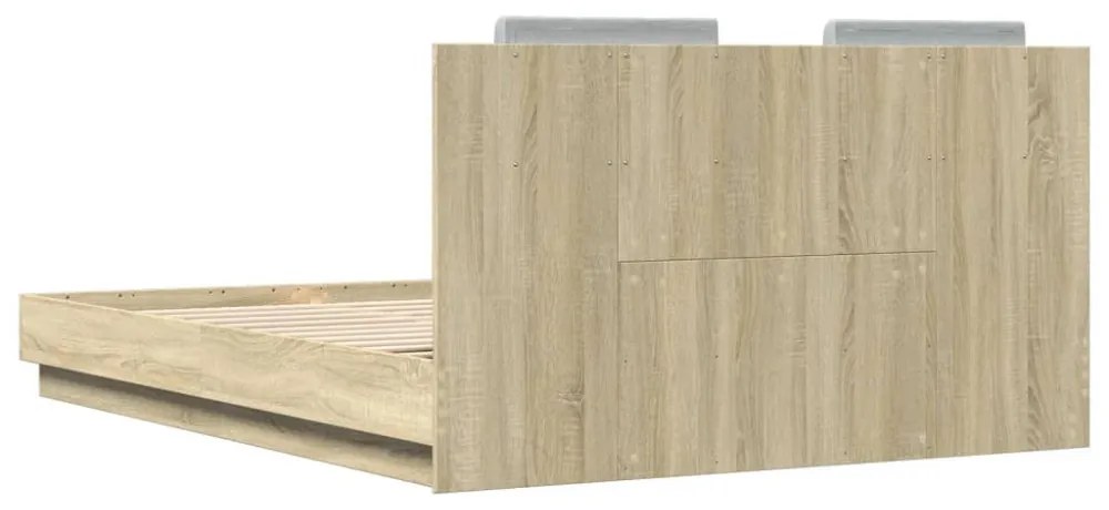sonoma tölgy színű ágykeret fejtámlával és LED-ekkel 120x200 cm