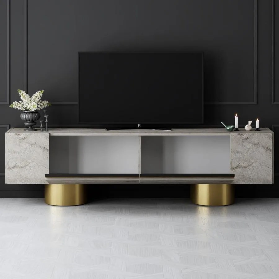TV szekrény Bohem - Travertine, Gold
