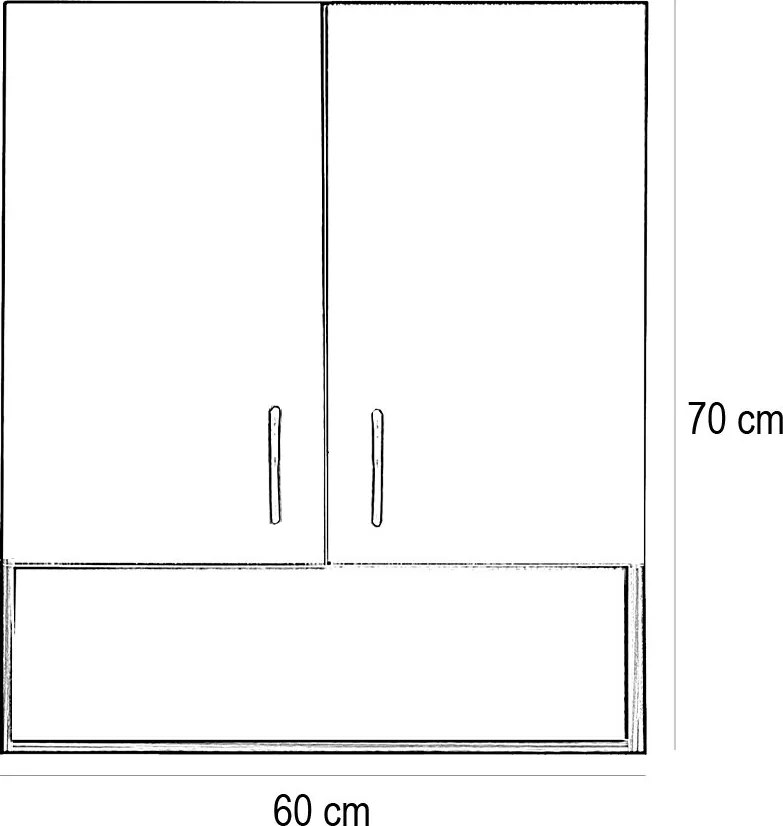 Bianca Plus 60-as Faliszekrény 2 ajtóval, nyitott alsó résszel, magasfényű fehér színben
