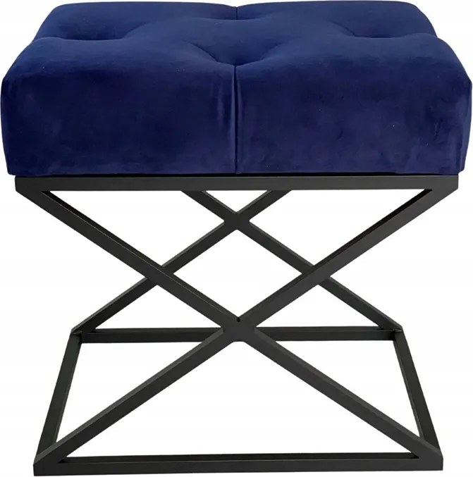 Pad kárpitozott puff fém X sötétkék fekete