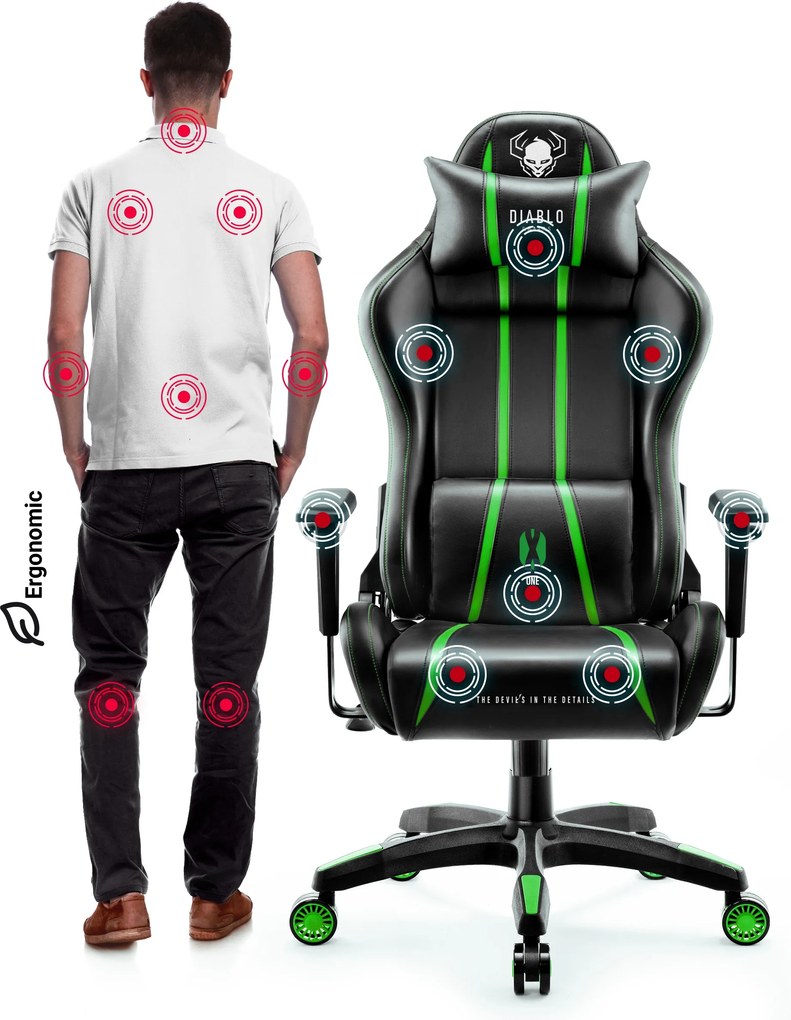 Gamer szék műbőr Normal Size, fekete-zöld: Diablo X-One 2.0