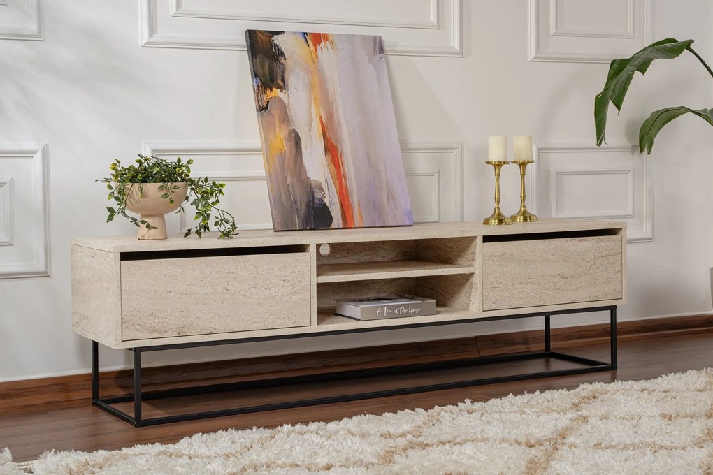 TV szekrény Escape 180 -Fekete, Travertine