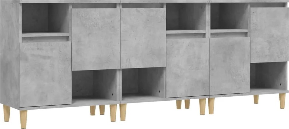 vidaXL 3 db betonszürke szerelt fa tálalószekrény 60 x 35 x 70 cm