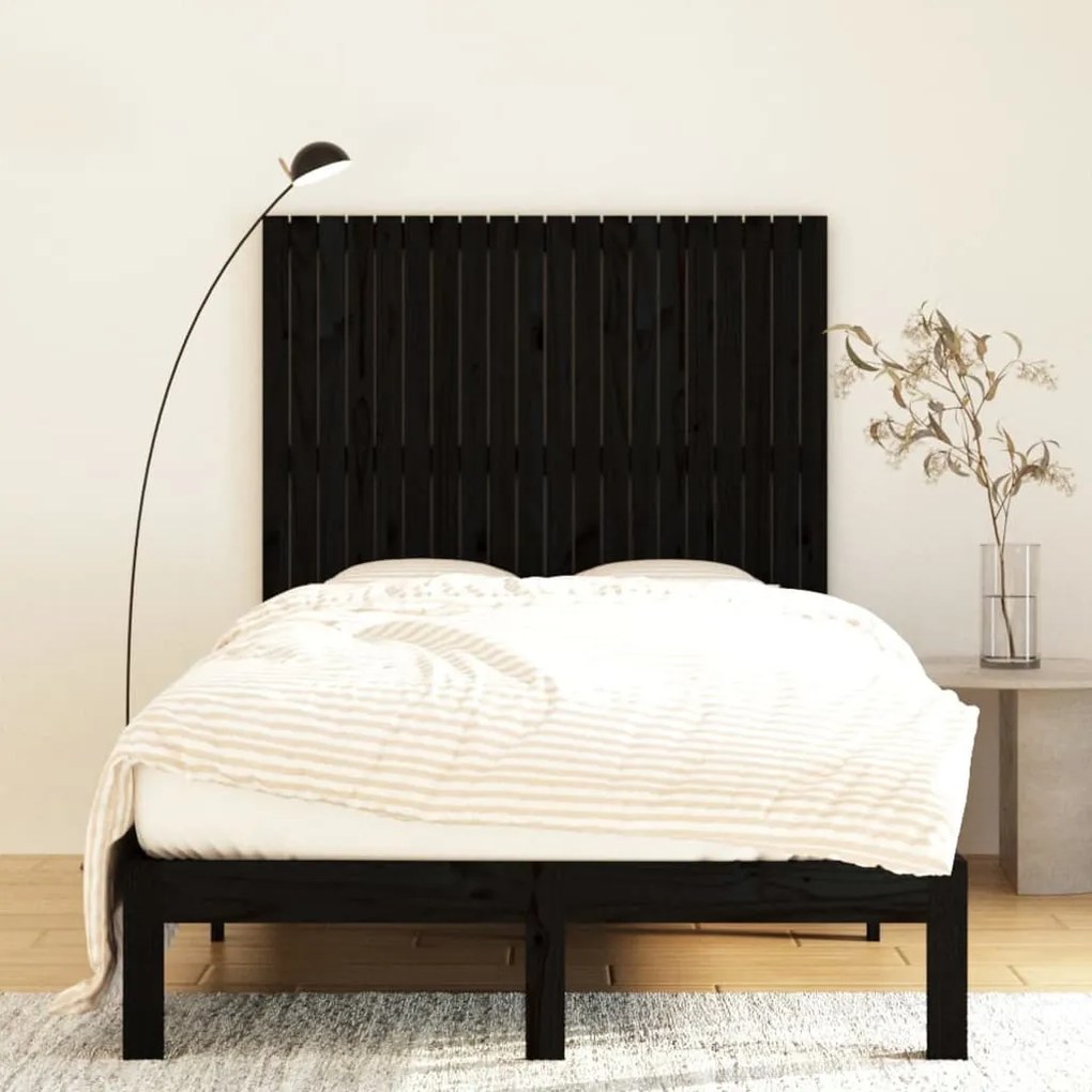 fekete tömör fenyőfa fali fejtámla 127,5 x 3 x 110 cm