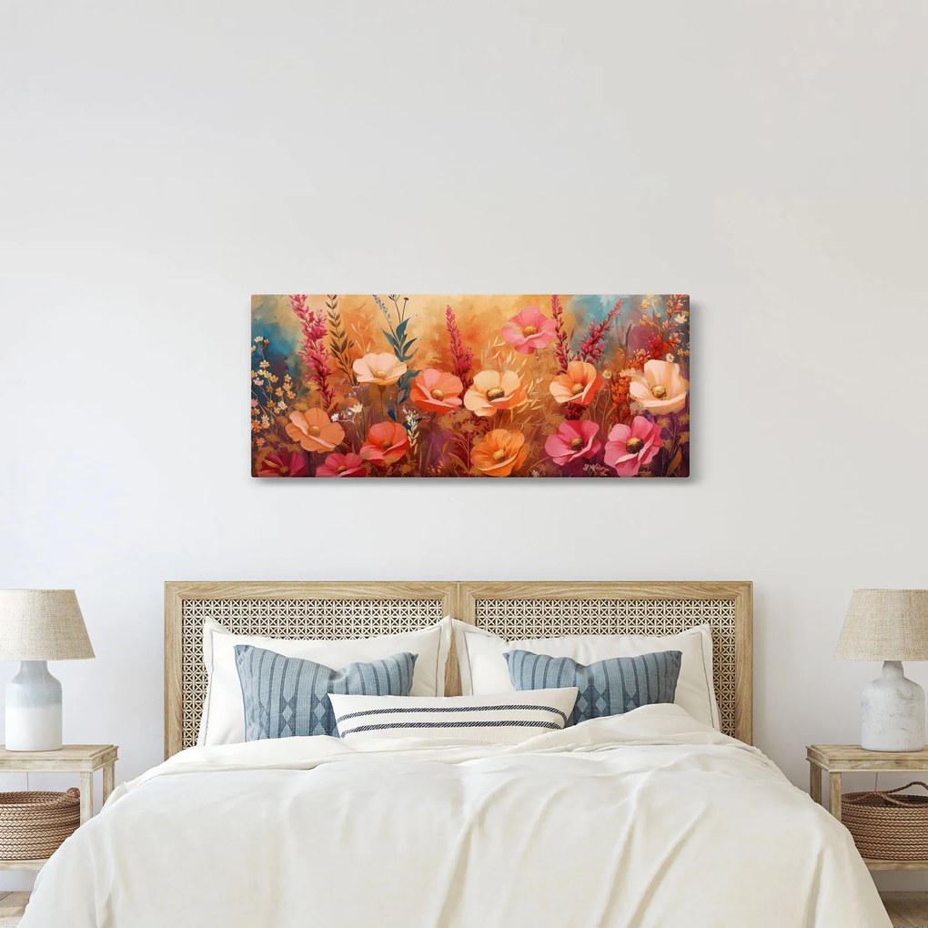 Kép - Virágos rét, festmény (120x50 cm)