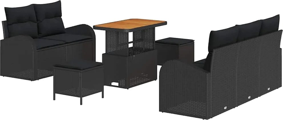 vidaXL Kerti Kanapé Szett párnával tárolóval párnával 8 pcs Fekete