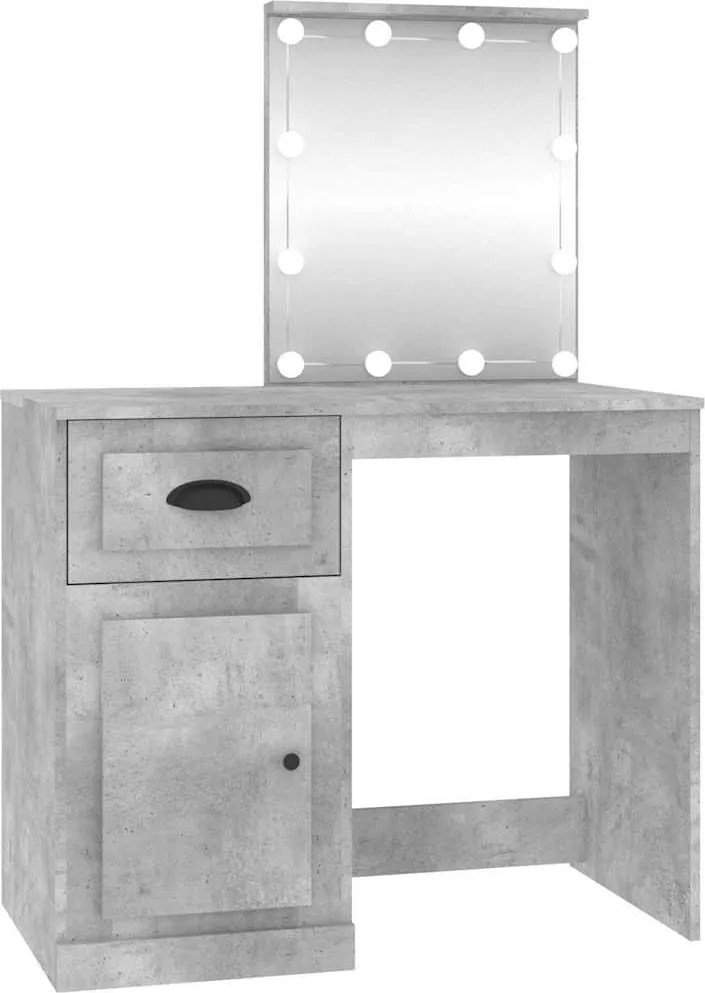 vidaXL betonszürke szerelt fa pipereasztal LED-del 90 x 50 x 132,5 cm