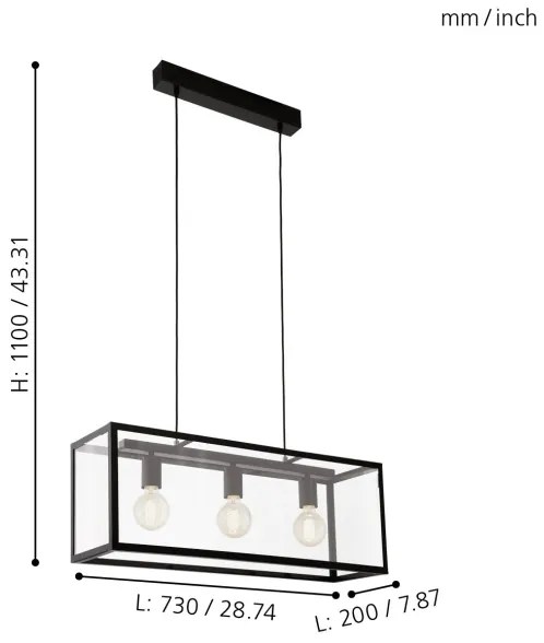 Eglo 49393 - Csillár CHARTERHOUSE 3xE27/60W/230V