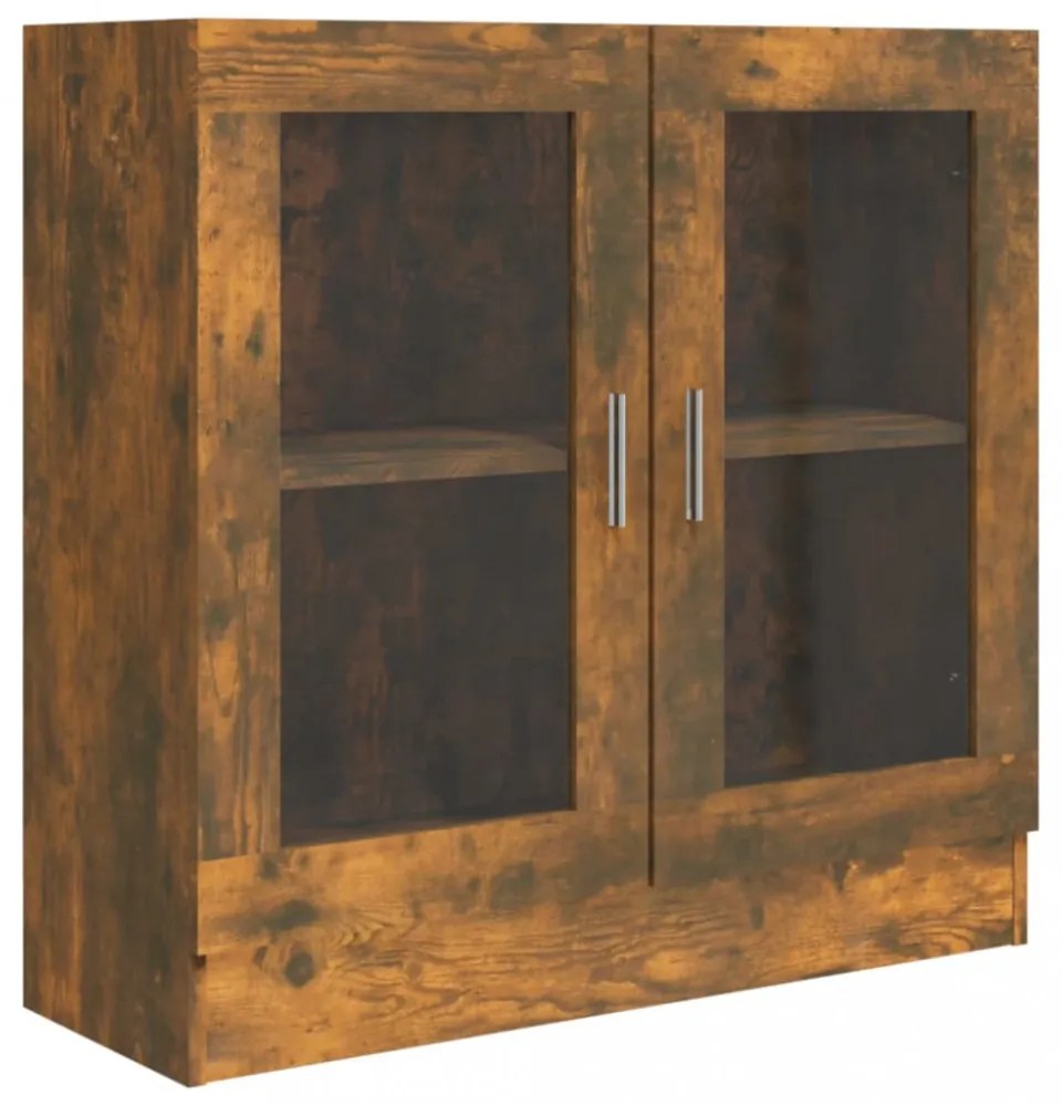 füstös tölgy színű szerelt fa vitrinszekrény 82,5x30,5x80 cm