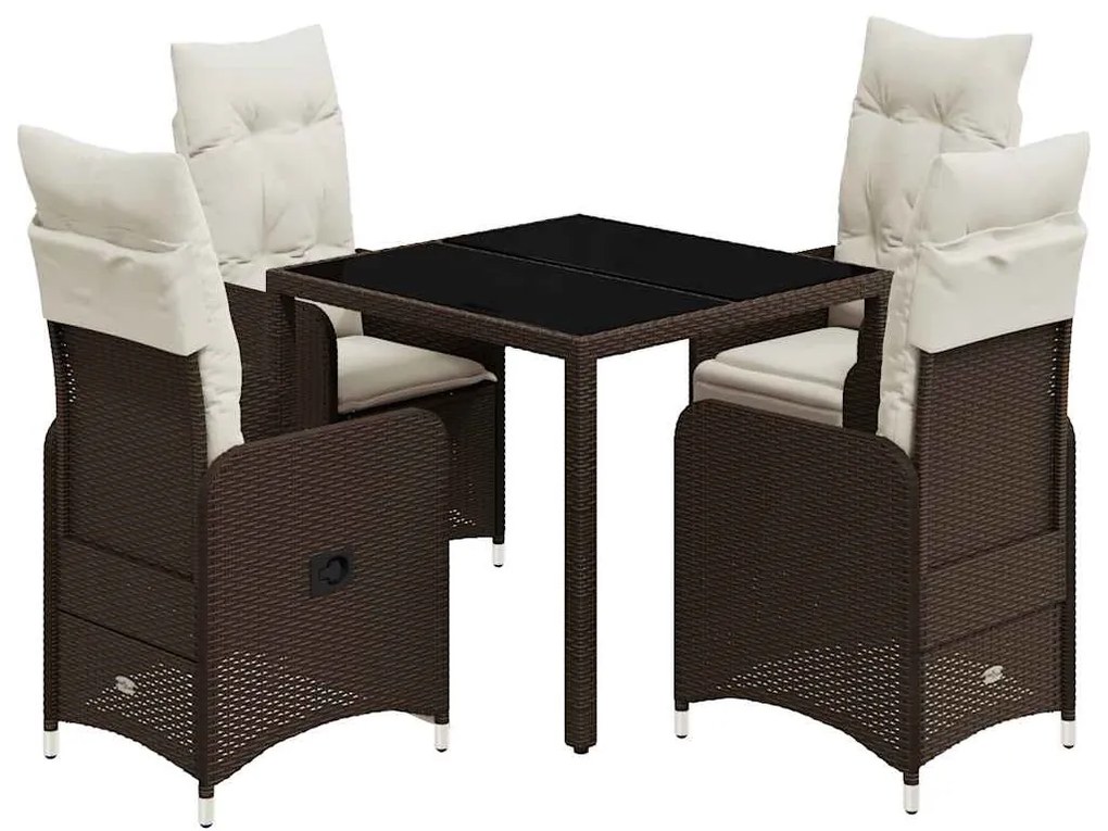 vidaXL 5 részes barna polyrattan kerti bisztrógarnitúra párnákkal
