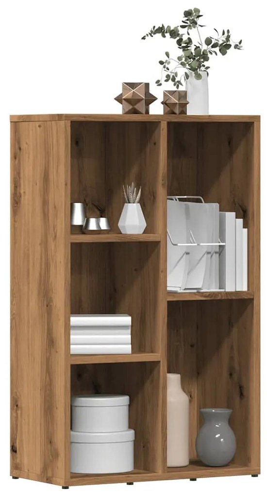 kézműves tölgy színű szerelt fa könyvszekrény 50x25x80 cm