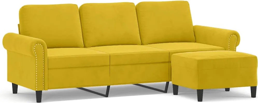 vidaXL 3 személyes sárga bársonykanapé lábtartóval 180 cm