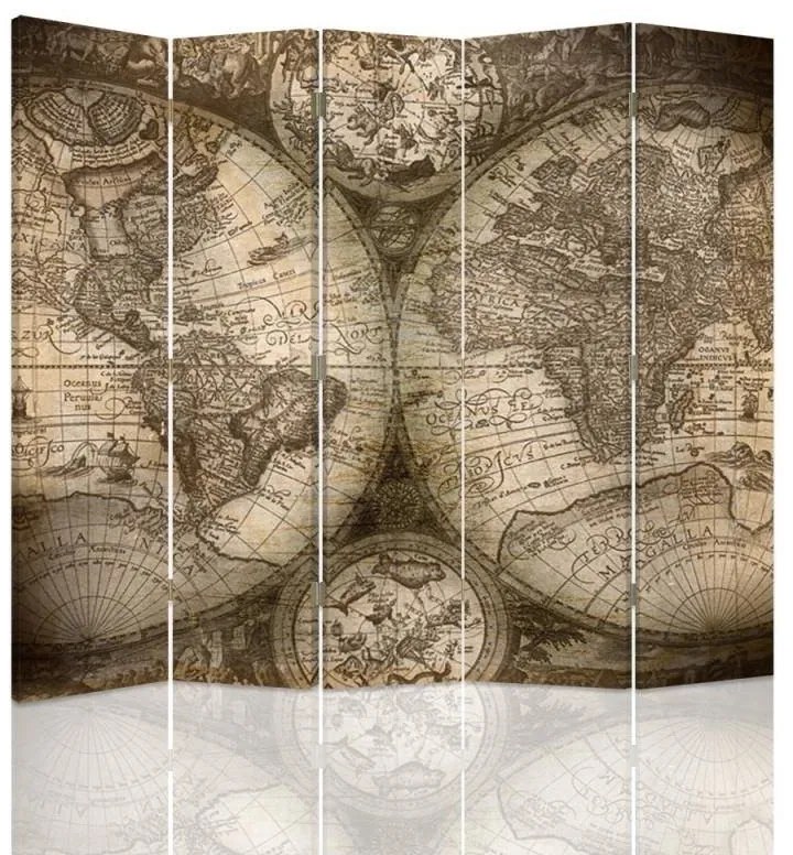 Gario Paraván Antik világtérkép Méret: 180 x 170 cm, Kivitelezés: Klasszikus paraván