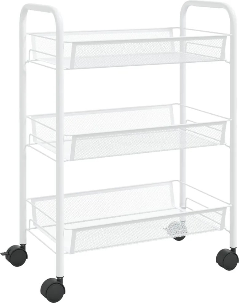 vidaXL fehér 3 szintes vas konyhai kerekes kocsi 46 x 26 x 64 cm