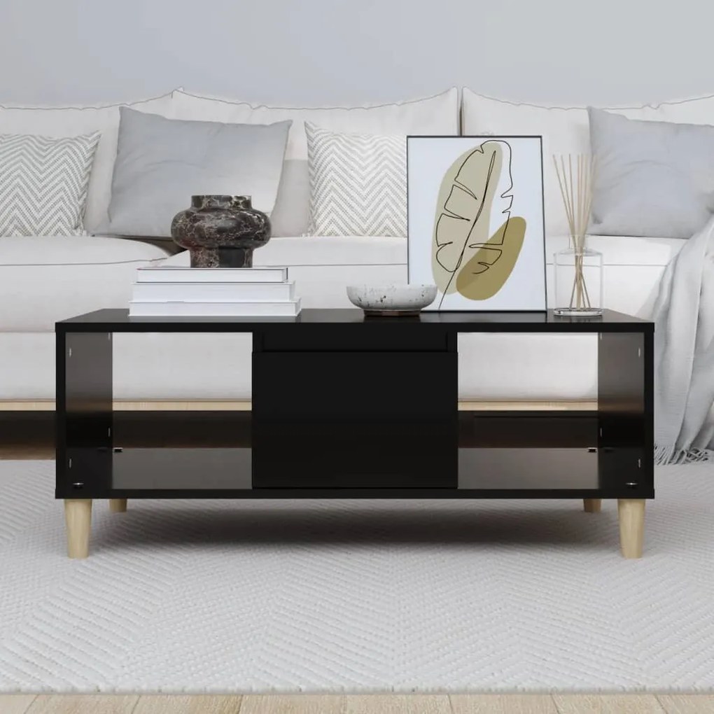 Fekete szerelt fa dohányzóasztal 90x50x36,5 cm