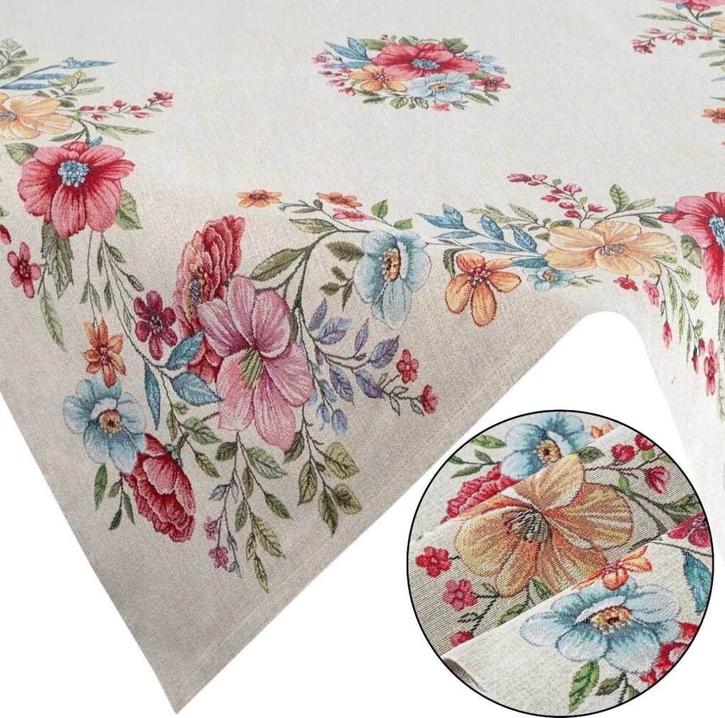 Abrosz Gobelin 100X100 cm Tavaszi húsvéti dekorációs virágok asztalra Bézs