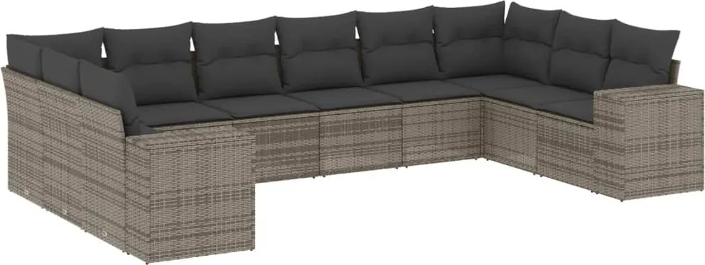 vidaXL 10 részes szürke polyrattan kerti ülőgarnitúra párnákkal
