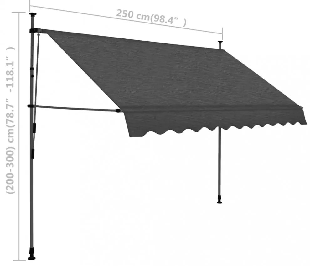 antracitszürke kézzel kihúzható LED-es napellenző 250 cm