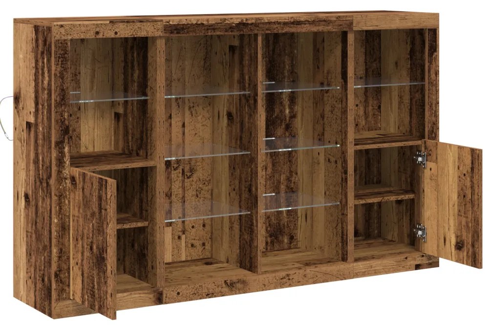 Büfé LED Fényekkel Régi Fa 163x37x100 cm Mérnöki Fa