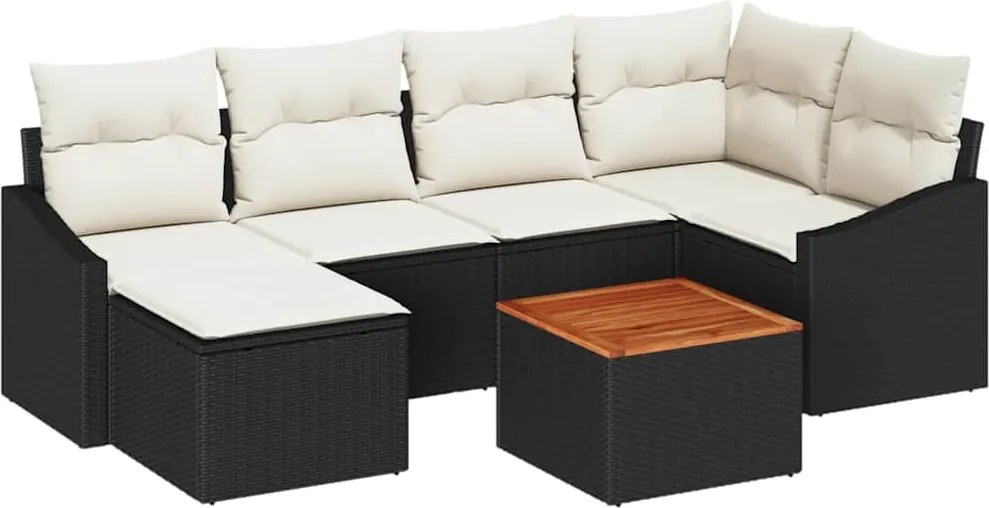 vidaXL Kerti Kanapé Szett párnával 7 pcs Fekete polirattan