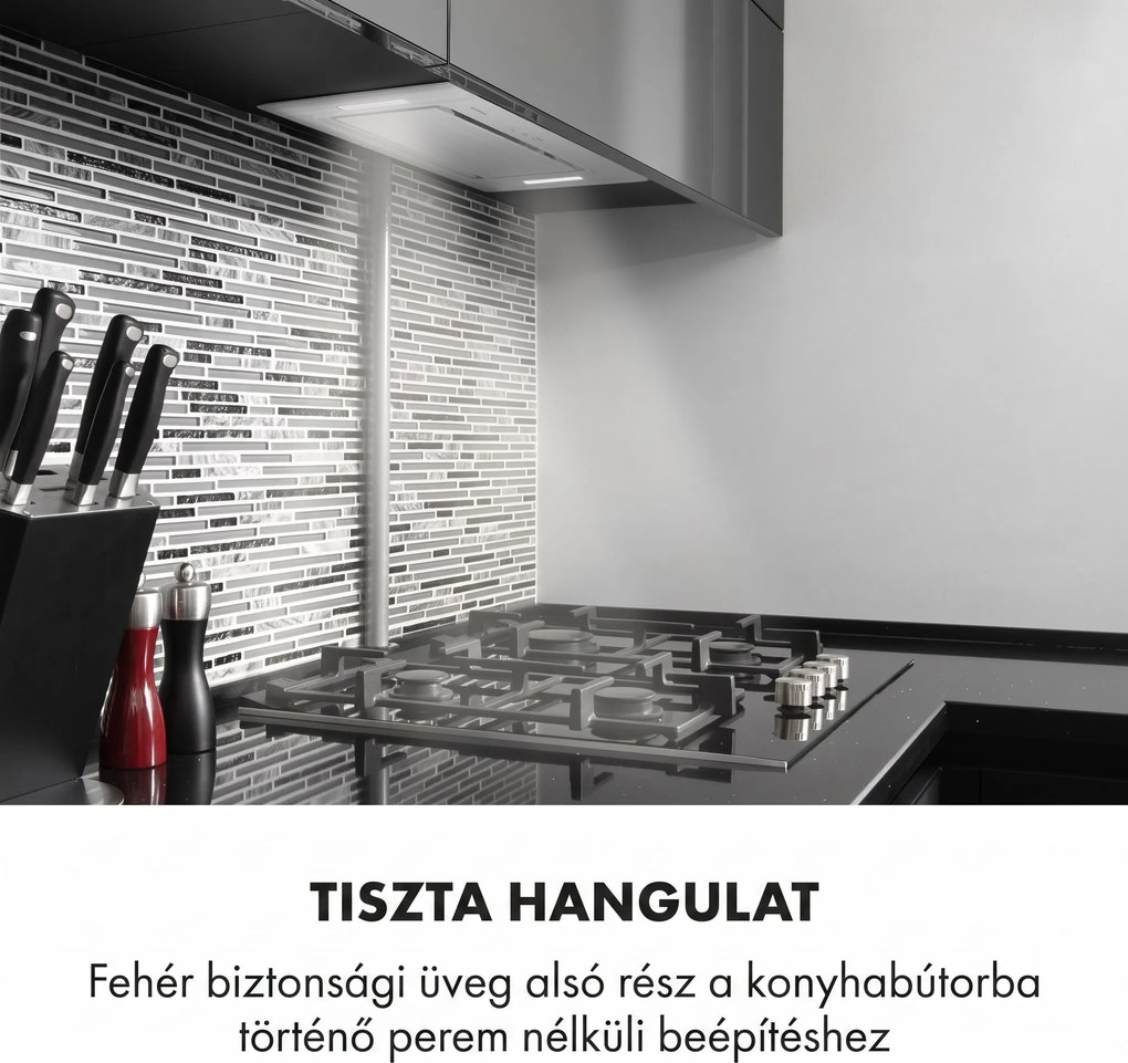 Klarstein Hektor, páraelszívó, beépíthető, 52 cm, 467 m³/ó elszívó teljesítmény, LED, érintőképernyős, üveg