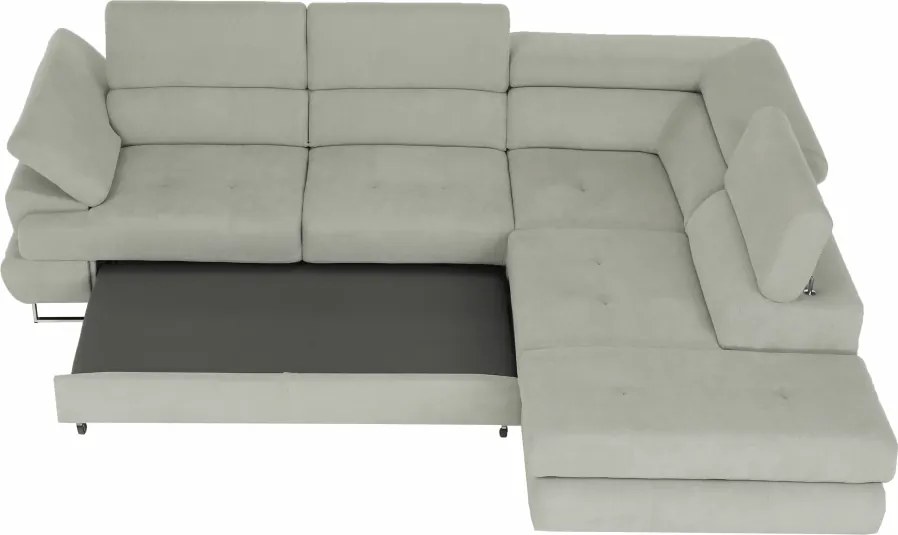 Ülőgarnitúra tárolóhellyel, világosszürke, szövet, jobbos, BUTON R