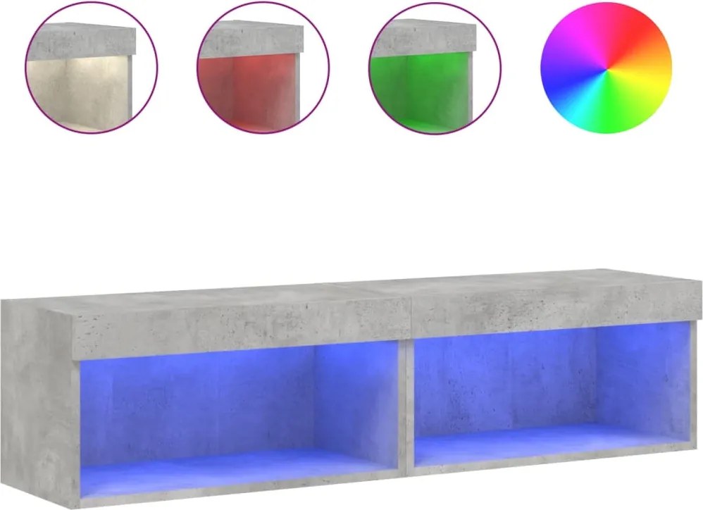 vidaXL 2 db betonszürke TV-szekrény LED-világítással 60 x 30 x 30 cm