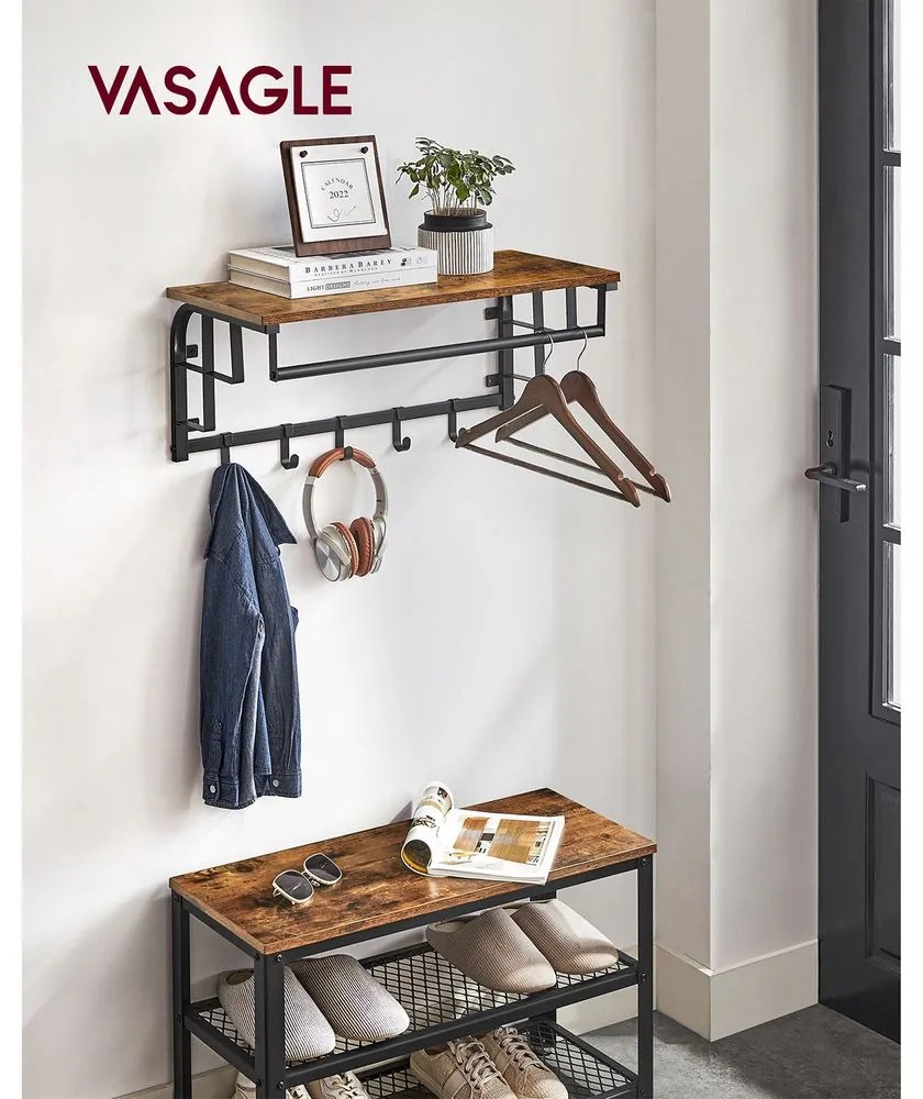 HENRY fali fogas, 66x30x27cm, fekete/barna Vasagle