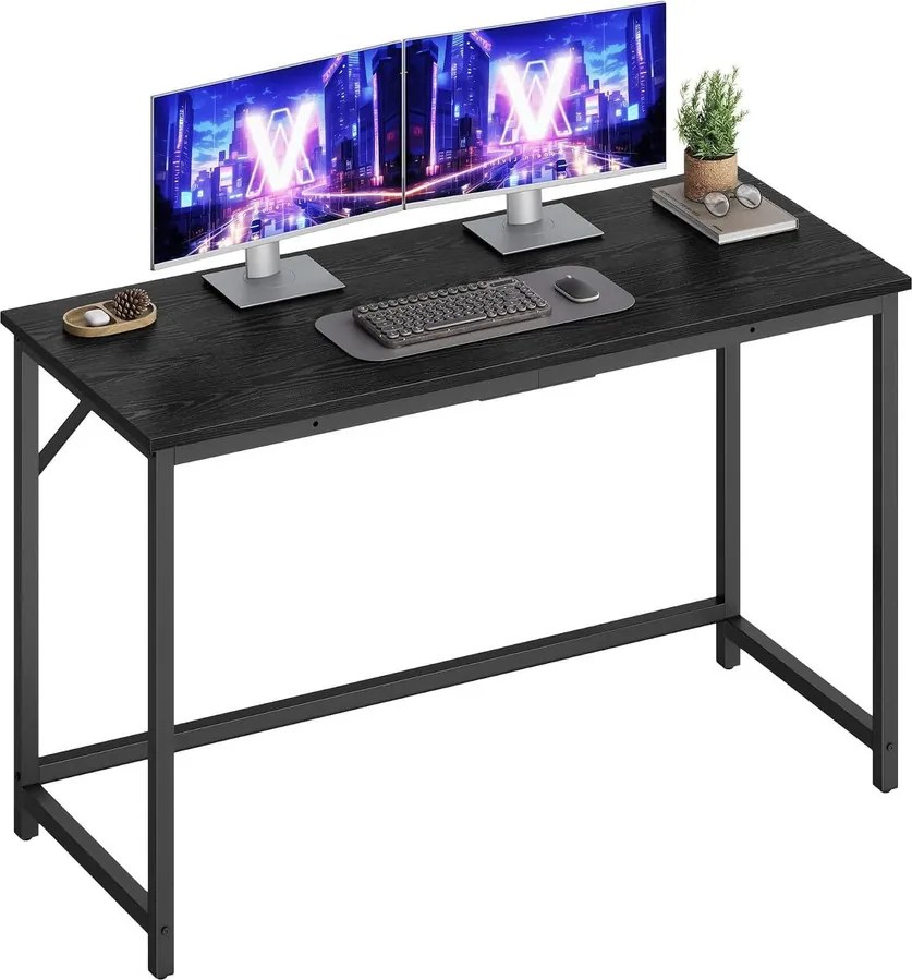 VASAGLE számítógépasztal, íróasztal, 120 x 50 x 76 cm, acélvázzal, állítható lábakkal, ébenfekete és tintafekete