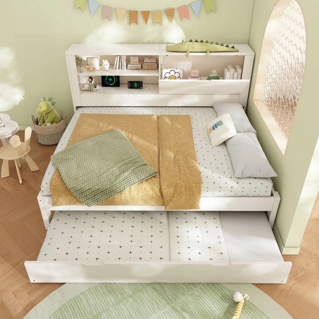 Kanapé alvás funkcióval Gyerekágy Kihúzható ágy 140x190cm Usb C Fehér