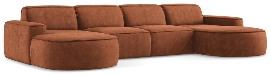 Terrakotta színű zsenília sarokkanapé (U alakú) Omao – Makamii