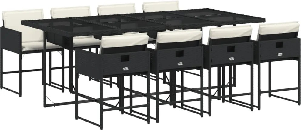 vidaXL 9 részes fekete polyrattan kerti étkezőgarnitúra párnákkal