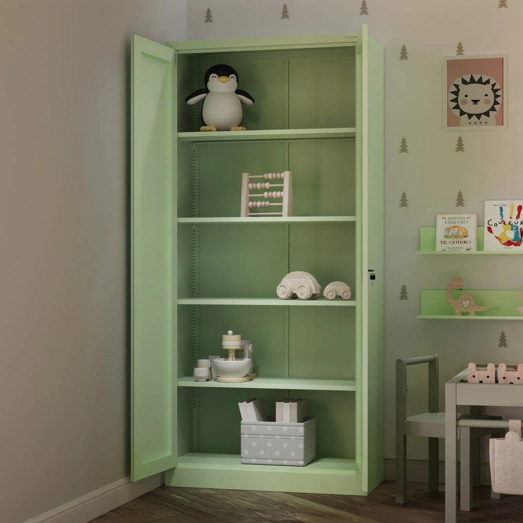 Kétajtós szekrény polcokkal JAN H, 900 x 1950 x 400 mm, Fresh Style: pasztellzöld