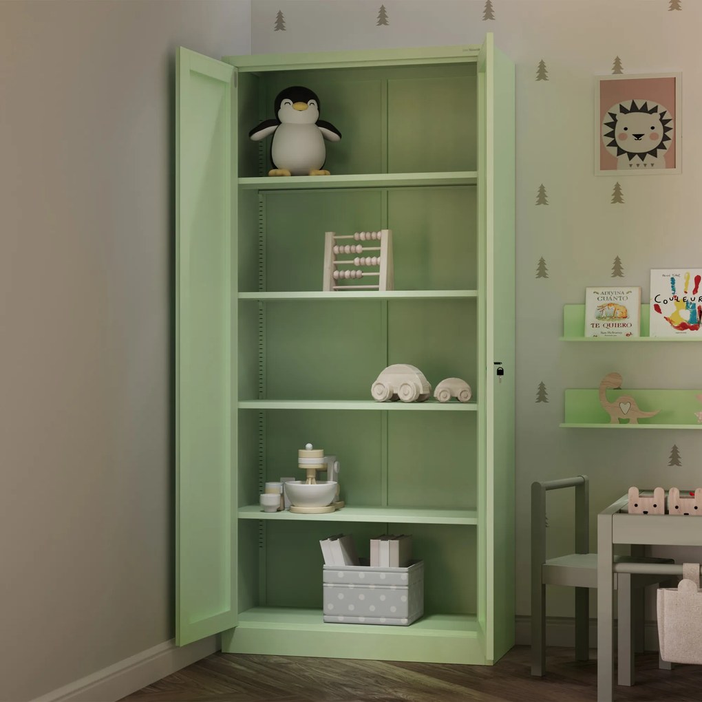 Magas fém irodai iratszekrény, pasztellzöld, 900x1950x400 mm: JAN H Fresh Style