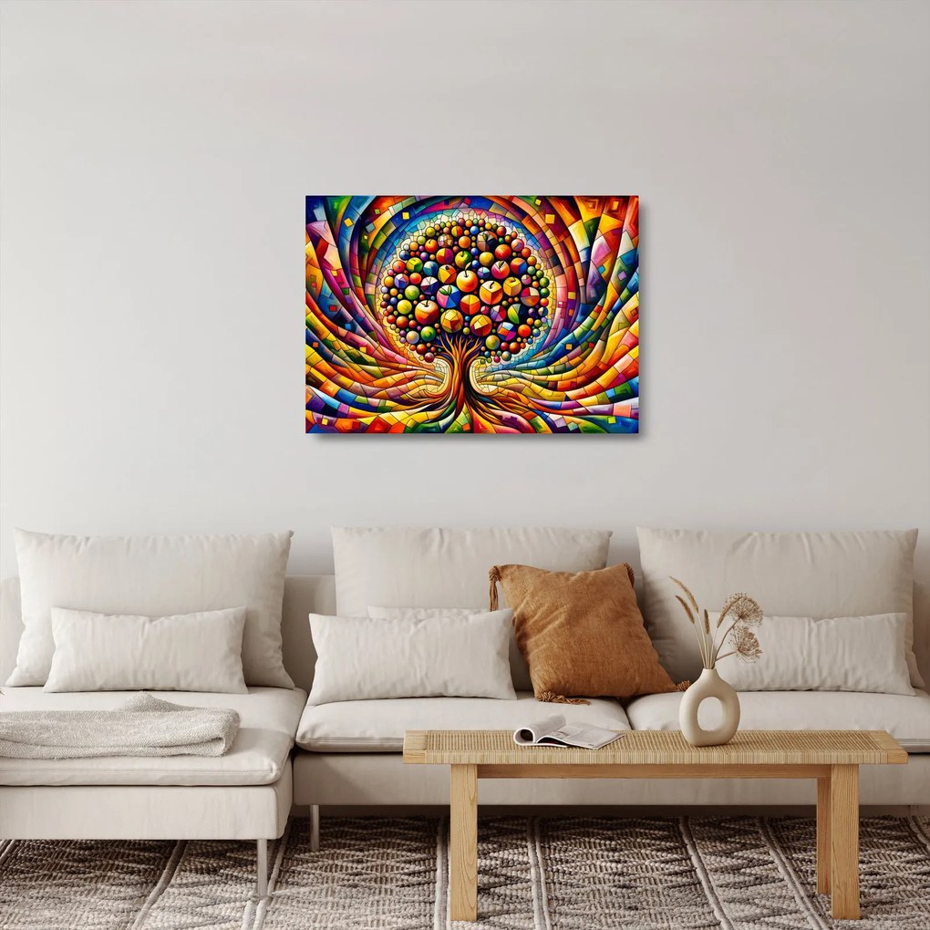 Üveg kép – Színes fa almákkal (70x50 cm)