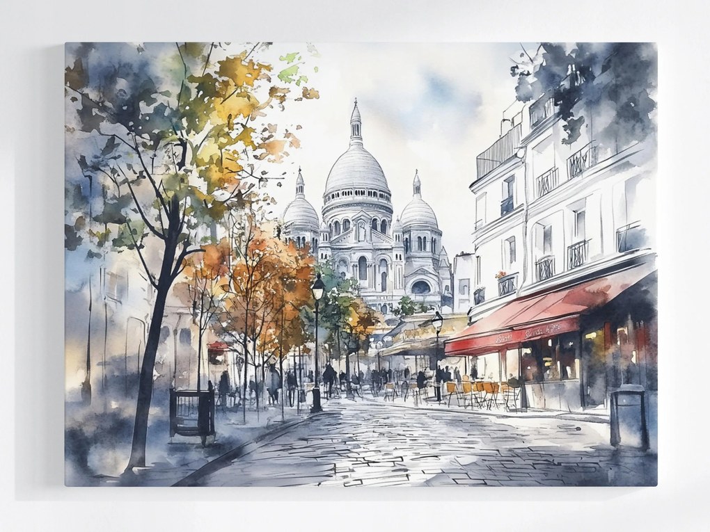 Poszter Párizs Montmartre Sacre Coeur Bazilika Cafe 80x60