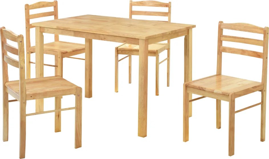 Étkezőgarnitúra 1+4, tömör fa, természetes, LOAK
