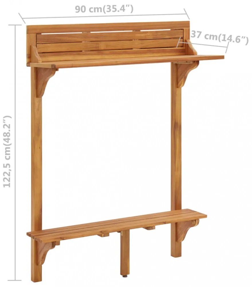 tömör akácfa erkély bárasztal 90 x 37 x 122,5 cm