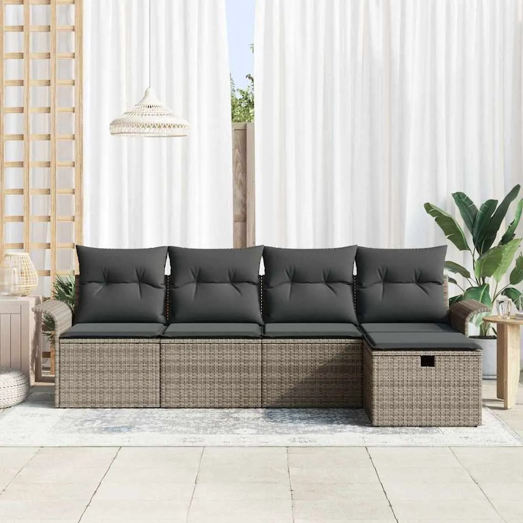 Kerti Kanapé Szett 5 pcs Szürke 251 x 117 x 85 cm Poli rattan